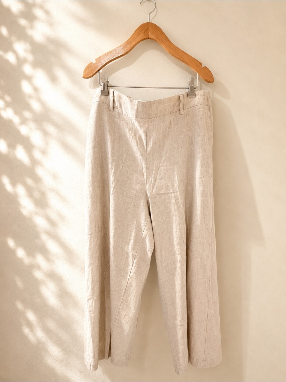 FOIL 100% Linen Pull-On Pants Sand Beige Relaxed Cropped Trousers US 10